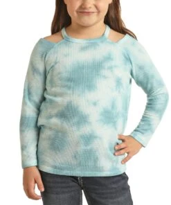 Rock & Roll Cowgirl Girls' Tie Dye Waffle Knit Top