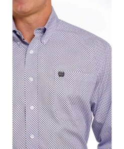 Cinch Men's Lilac Geo Print Button Down Shirt -Western Cowboy Clothing MTW1105480 b