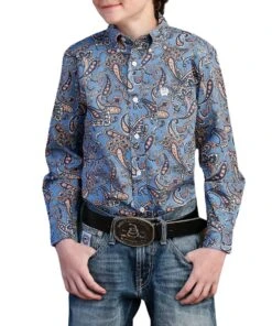 Cinch Boys' Western Paisley Button Down Shirt