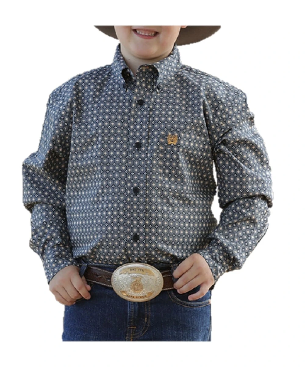 Cinch Boys' Navy Geo Print Button Down Shirt 1 Cinch Boys' Navy Geo Print Button Down Shirt