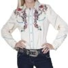 Scully Women's Cream Horse Embroidery Snap Shirt