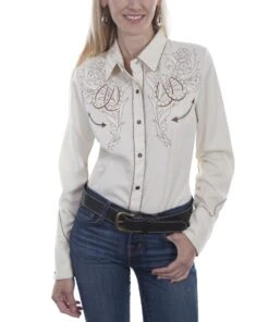 Scully Women's Horseshoe And Flowers Snap Shirt