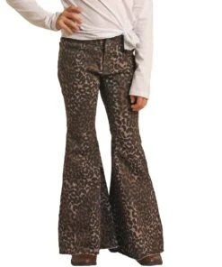 Rock & Roll Cowgirl Girls' Cheetah Bell Bottom Jean