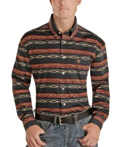 Rock & Roll Cowboy Men's Aztec Stripe Button Down Shirt