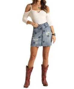 Panhandle Women's Star Print Denim Skirt
