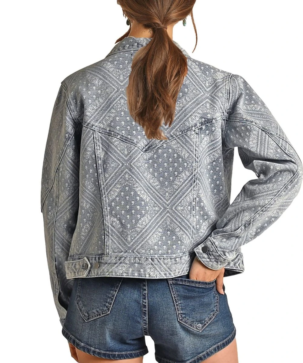 Rock & Roll Cowgirl Women's Bandana Denim Jacket 2 Rock & Roll Cowgirl Women's Bandana Denim Jacket - Image 2