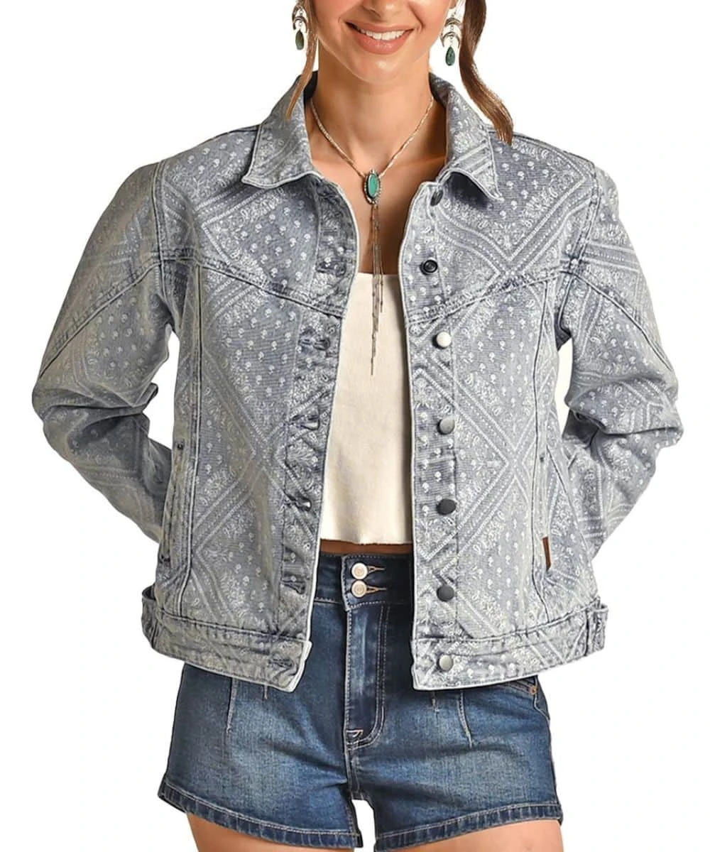 Rock & Roll Cowgirl Women's Bandana Denim Jacket 1 Rock & Roll Cowgirl Women's Bandana Denim Jacket