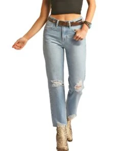 Rock & Roll Cowgirl Women's Distressed Straight Crop Jean
