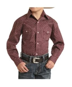 Panhandle Boys' Burgundy Geo Snap Shirt