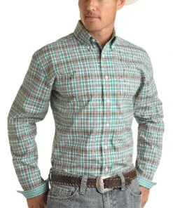 Panhandle Men's Dobby Plaid Button Down Shirt