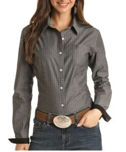 Panhandle Women's Dobby Fancy Button Down Shirt