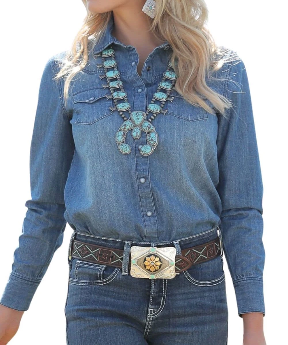 Cruel Girl Women's Denim Western Snap Shirt 1 Cruel Girl Women's Denim Western Snap Shirt