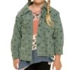 ODDI Girls' Olive Star Print Button Down Jacket