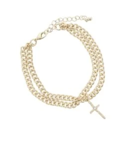 Jane Marie Women's Two Layer Chain Cross Bracelet