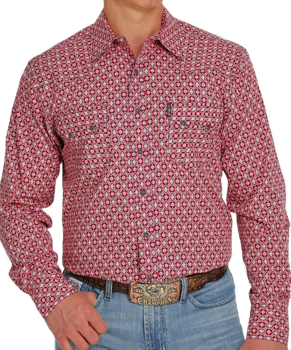 Cinch Men's Red Medallion Modern Fit Button Down Shirt 1 Cinch Men's Red Medallion Modern Fit Button Down Shirt