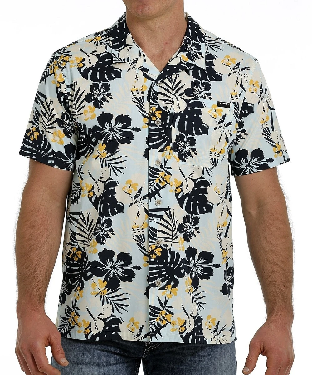 Cinch Men's Hawaiian Print Button Down Camp Shirt 1 Cinch Men's Hawaiian Print Button Down Camp Shirt