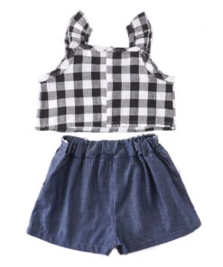 Honey Dew Girls' Plaid Denim Shorts Set -Western Cowboy Clothing products 500843b