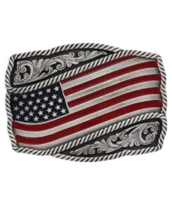Montana Silversmiths Classic Painted Waving American Flag Attitude Buckle