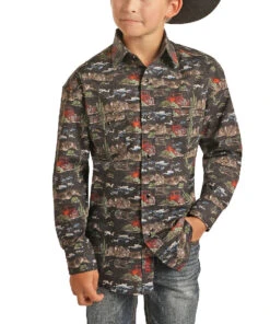 Rock & Roll Cowboy Boys' Desert Print Snap Shirt