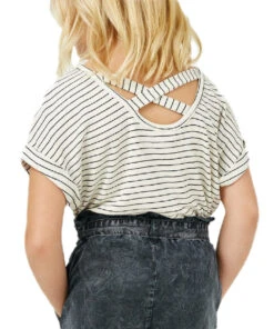 Hayden Los Angeles Girls' Ribbed Black Stripe Cross Back Knit Tee -Western Cowboy Clothing products GY2581 WHITE BLACKback