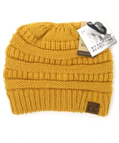 Ccbeanie Women's Solid Classic Messy Bun Beanie Tail -Western Cowboy Clothing products MB20AMUSTARD