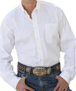 Cinch Men's White Long Sleeve Button Down Shirt