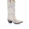 Corral Women's White Floral Embroidered Crystal Ivory Boot