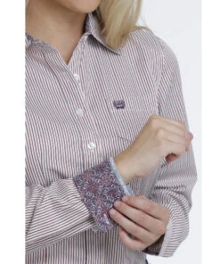 Cinch Women's Tencel Red And Purple Stripe Button Down Shirt -Western Cowboy Clothing products msw9164169 c