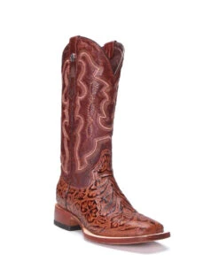 Tanner Mark Women's Cognac Floral Embossed Leather Boot