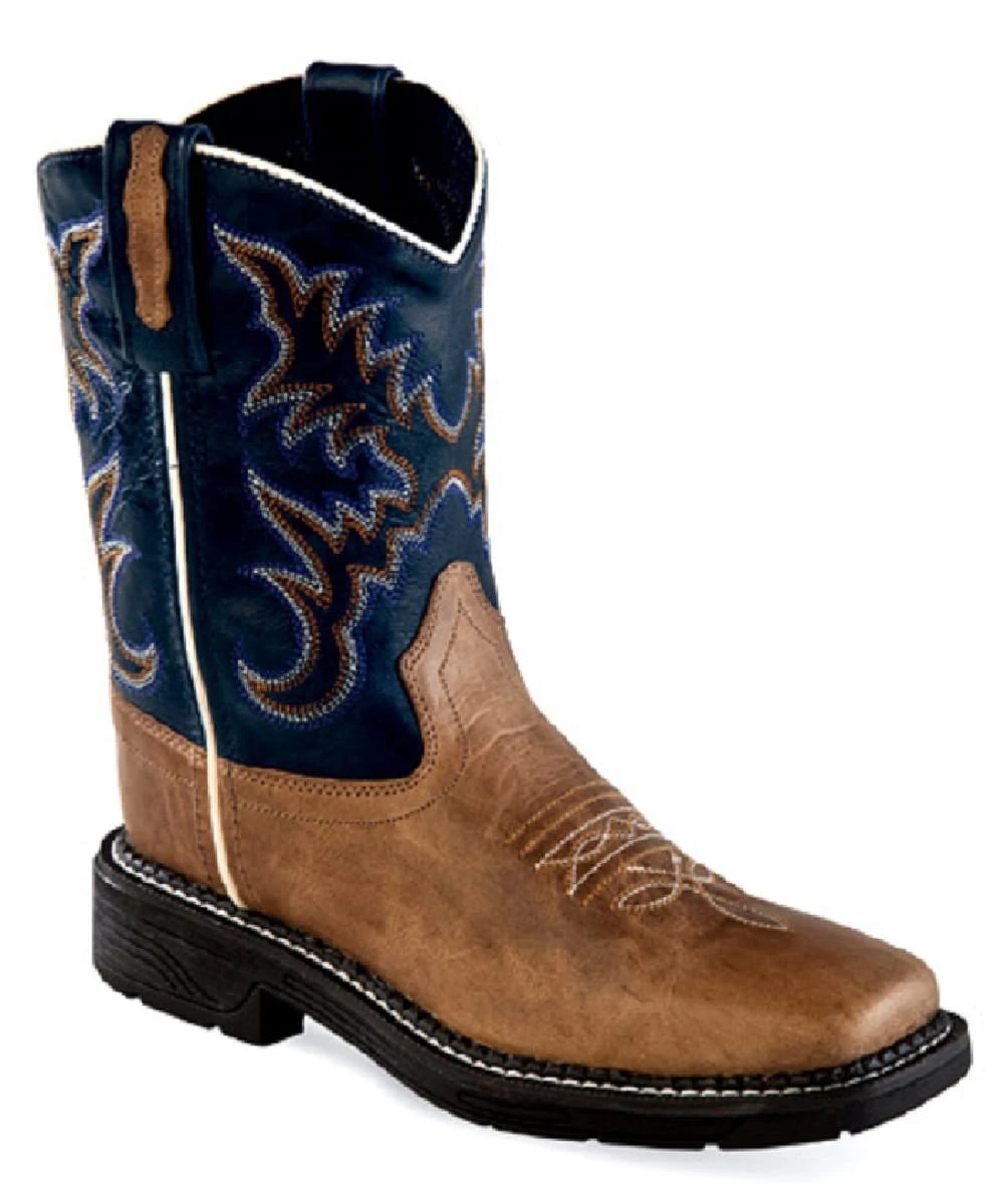 Old West Youth Brown And Blue Leather Boot 1 Old West Youth Brown And Blue Leather Boot